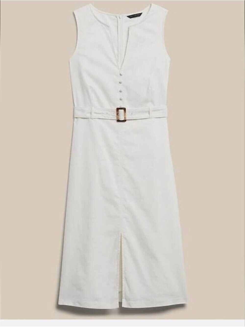 Banana Republic Off White Sleeveless Button-Front Linen Blend Dress with Belt - Picture 12 of 13